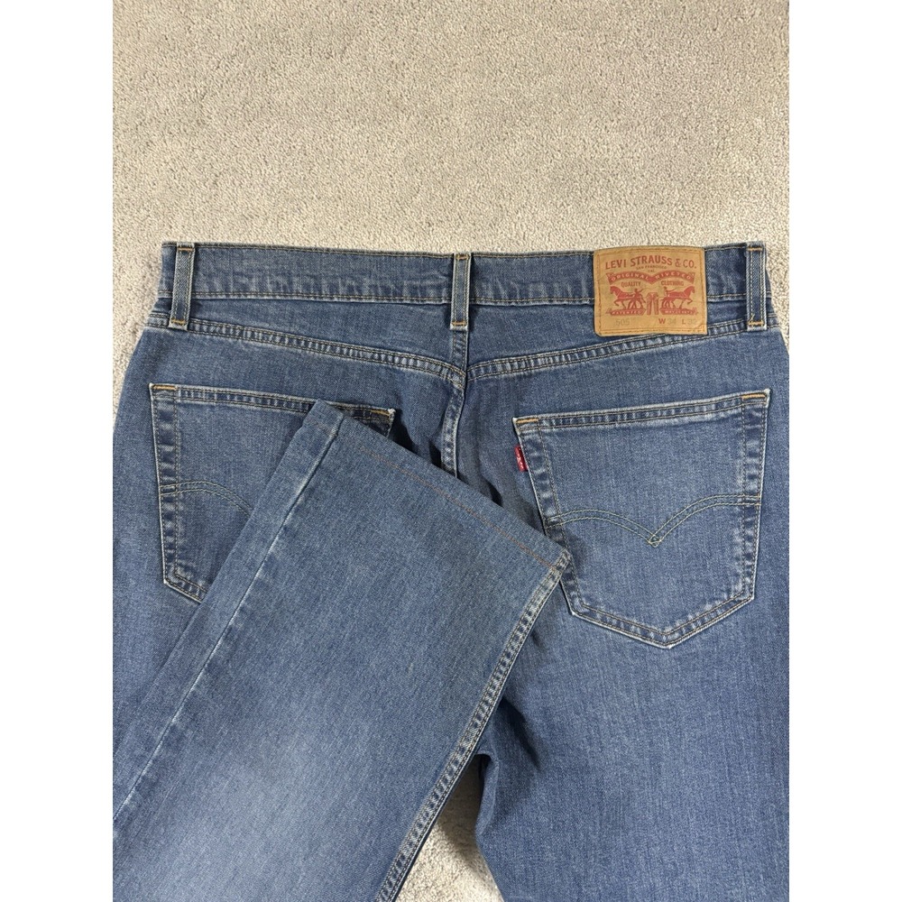 Levis Jeans Men's 34x27*** 505 Dark Wash Straight Leg Stretch Cotton Blend EUC